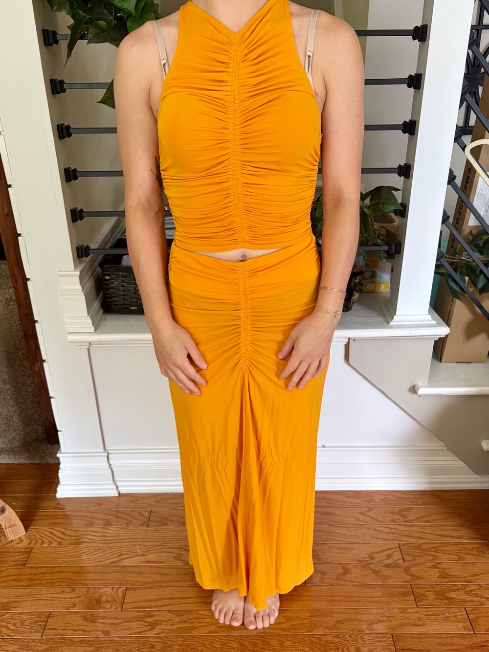 A.L.C. Oryn Orly Ruched Top & Maxi Skirt Set Orange Size S